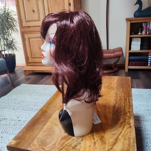 NWT Envy Wig NADIA Color Dark Red Mono Filament Part  Long Auburn NEW Wig Bangs - Picture 3 of 6